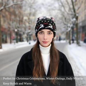 Chapeau en tricot à pompon personnalisé avec logo imprimé, motif de Noël pour enfants, renne, flocon de neige, bonnet chaud pour enfants, fête, 100% polyester - Product Image 3