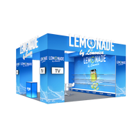 Stand d'exposition modulaire 20x20 en aluminium avec étagères en tissu SEG rétroéclairées, stand publicitaire portable