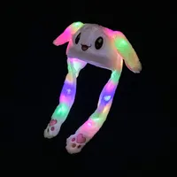 한국 스타일 컬러 Led 빛 귀여운 부드러운 플러시 이동 점프 춤 동물 모양 재미 토끼 토끼 귀 모자 모자 아기 아이