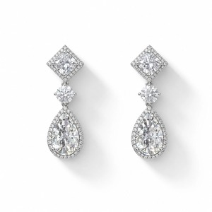 Pendientes <span class=keywords><strong>de</strong></span> Diamante en Forma <span class=keywords><strong>de</strong></span> Pera para Mujer, Anillo <span class=keywords><strong>de</strong></span> Diamante Cultivado en Laboratorio, Pendientes Pavé, <span class=keywords><strong>Oro</strong></span> Blanco <span class=keywords><strong>de</strong></span> 18K, Certificado IGI para Compromiso - Product Image 1
