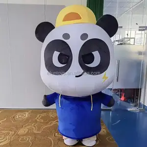 Efun setelan maskot panda bulu tiup, Kustom populer 2m 2.6m kostum kartun karakter hitam putih
