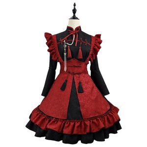 Chinese Style Embossed Jacquard Lolita Dress Red Black Maid Outfit Cosplay Costume Plus Size Spring 2024 - Product Image 4