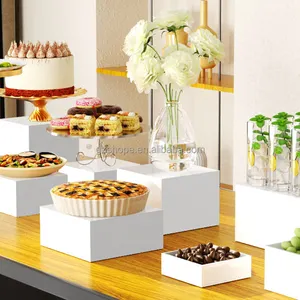 SHP personnalisé blanc Buffet acrylique table riser Cube affichage nidification risers Lucite carré nourriture piédestal boîte affichage