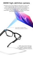 Lunettes intelligentes M08 avec algorithme anti-tremblement, caméra 800W, vidéo 1080P, étanches IP68, contrôle par application Wi-Fi, suivi d'activité