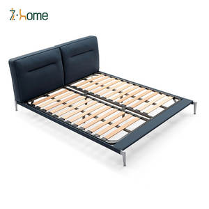 Cama tapizada de cuero genuino Diseño lineal Marco de cama ligero Dos cojines Cabecero Lacado Camas con funda - Product Image 2