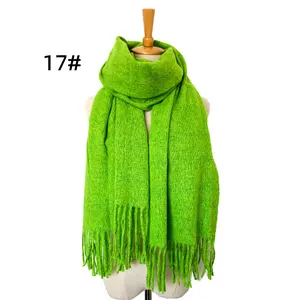 Fashion winter girl acrylic infinity tassel scarf pure color warm cashmere scarves shawls for women factory wholesale scarf