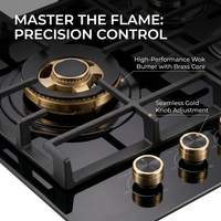 Table de cuisson encastrable 4 brûleurs, surface en verre, économe en énergie, facile à utiliser, protection anti-extinction de flamme, pour usage domestique en cuisine, brûleurs en cuivre