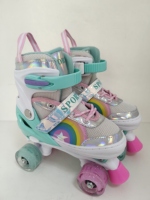 Patins à roulettes réglables 4 tailles Rainbow pour filles et garçons, enfants, roues doubles, roues lumineuses, intérieur/extérieur