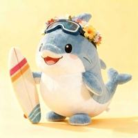 Mascotte de sport personnalisée en peluche adorable dauphin avec lunettes tenant une planche de surf mascotte de dauphin personnalisée en peluche pour événement sportif
