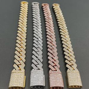 Chaîne cubaine joielli rappeur hip hop maillons cubano VS Moissanites 4 droites brassiale a catena cubana Moissanite - Product Image 3