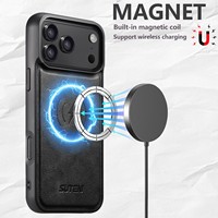 Étui de téléphone magnétique anti-chute en cuir PU texturé effet vachette avec protection de l'appareil photo pour Apple séries 18/17/16/15/14/13/12