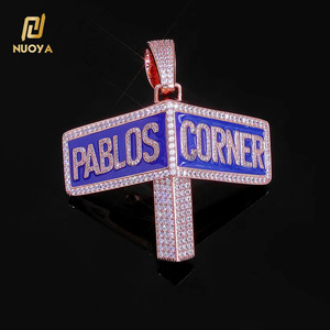 Colgante <span class=keywords><strong>con</strong></span> Letra en Forma <span class=keywords><strong>de</strong></span> T, Diseño 3D NUOYA, Esmalte <span class=keywords><strong>Azul</strong></span>, Chapado en Oro Rosa, <span class=keywords><strong>Nombre</strong></span> Personalizado, Joyería Hip Hop para Raperos, Regalo - Product Image 1