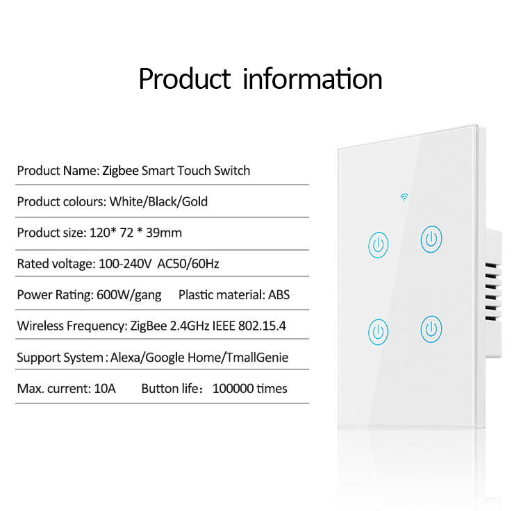 Zigbee US Standard 1 Gang 110-240V Google Alexa Smart Light Switch