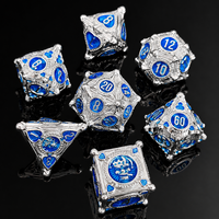 Dés à jouer DND en métal massif bleu argenté givré, 1 pièce, faits à la main, peints à la main, écologiques, à bords vifs, polyédriques, pour jeux de société