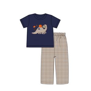 Vêtements pour enfants avec volants de service OEM personnalisé, ensemble de pantalons à clochettes, ensemble avec appliques dinosaures pour filles - Product Image 3