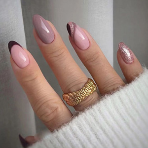 Alta calidad, 24 Uds., venta al por mayor, estilo francés, almendra corta, arte de <span class=keywords><strong>uñas</strong></span> postizas, prensa acrílica en <span class=keywords><strong>uñas</strong></span>, <span class=keywords><strong>Uñas</strong></span> postizas, <span class=keywords><strong>uñas</strong></span> artificiales - Product Image 2
