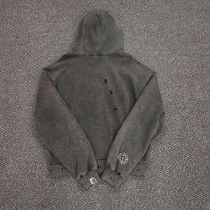 Nouvelle Arrivée 2025 – Sweat à Capuche Oversize Rétro Délavé et Vieilli, Imprimé, avec Patch Brodé Personnalisé et Fermeture Éclair, Coupe Boxy - Product Image 2