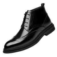 Sepatu Peninggi Badan Pria Model Tersembunyi - Kulit Sapi Hitam Lapisan Mesh Ujung Bulat Model Tali Sepatu Boots Setinggi Mata Kaki