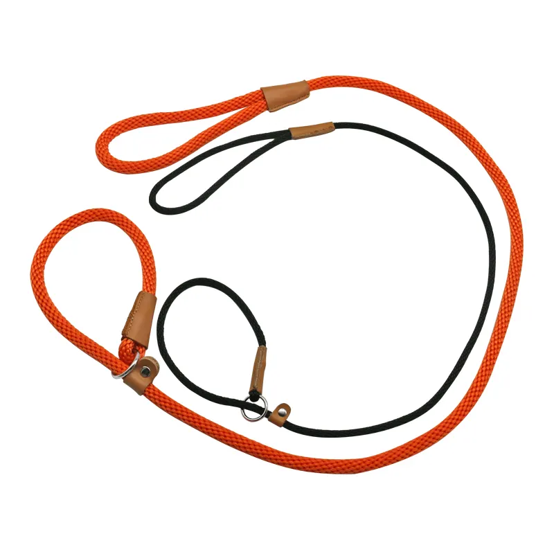 Neon Orange Round PP Pet Dog Nylon Adjustable Loop Slip Training Leash Lead Rope Slip Dog Leash and Collar