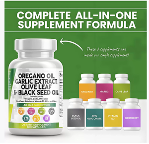 Capsules de complexe à base de plantes avec oregano, <span class=keywords><strong>ail</strong></span>, feuille d'olivier, soutien antioxydant pour le bien-être quotidien et l'immunité, naturel pour adultes, 60 unités - Product Image 4