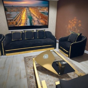Sofá <span class=keywords><strong>de</strong></span> terciopelo plisado <span class=keywords><strong>de</strong></span> oro negro Muebles <span class=keywords><strong>de</strong></span> sala Sofá tapizado - Product Image 5