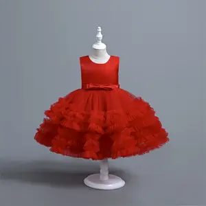 2024 Baby Girl Dress New Frock Design Factory Wholesale Sleeveless Mesh Elegant Princess Flower Girls' Dresses