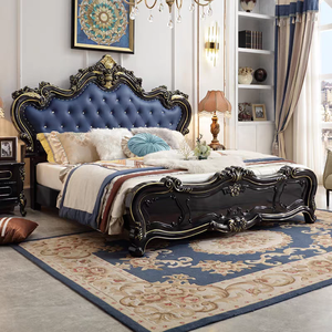 Letto Matrimoniale/Queen Size in Legno Massello Intagliato Stile Europeo Moderno, Lusso Leggero, con Cornice a Cassettone, per Camera da Letto Principale - Product Image 4