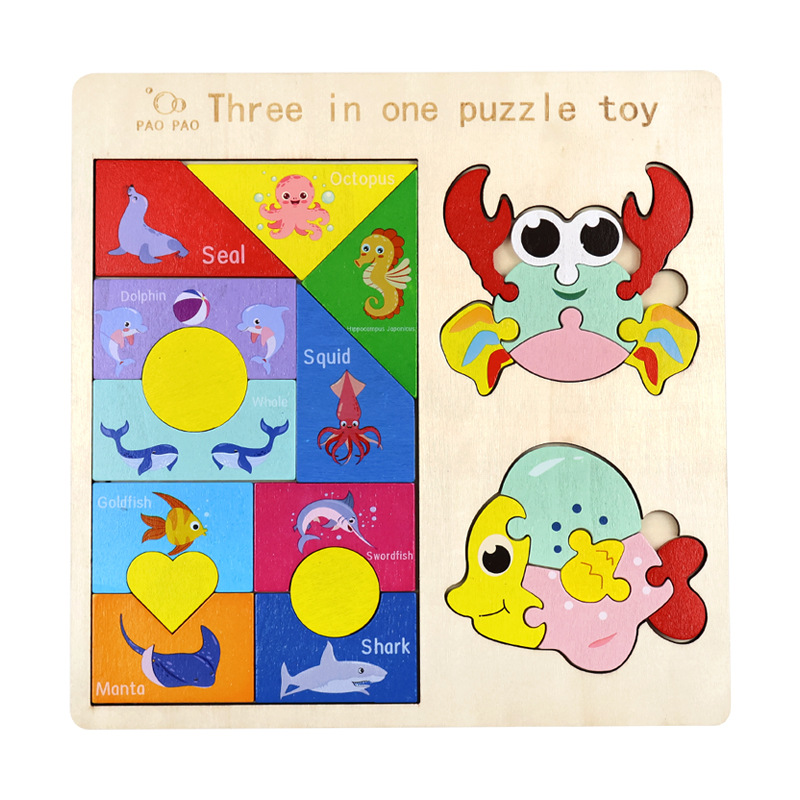 Rompecabezas 3 en 1 con temática oceánica
