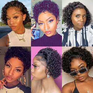 Wholesale 100% Brazilian Virgin Human Hair HD Transparent Front Glueless Short Curly <b>Wig</b> for Daily Use No <b>Synthetic</b> Material - Product Image 6