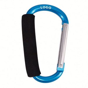 Custom Logo Black D Shaped Large Aluminum Portable Lightweight Foam Grip Spring <b>Hook</b> <b>Clip</b> Carabiner Keychain for Outdoor Event - Product Image 1