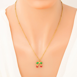 สร้อยคอจี้เชอร์รี่ สแตนเลสสตีล แฟชั่น สร้อยคอคล้องไหปลาร้า เครื่องประดับสำหรับงานปาร์ตี้ รูปทรงผลไม้ ประดับขอบแบบ Bezel Setting - Product Image 4