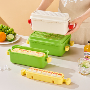 Ice Cube Mold Rectangle Plastic Lid With Press Type For Refrigerator Storage Family Party Use White And Green - Product Image 1