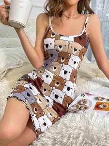 Chemise de nuit imprimée sexy et mignonne, vêtement confortable pour la maison, robe décontractée de style européen et américain pour femmes - Product Image 4