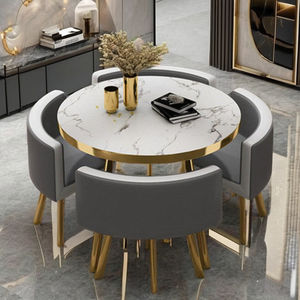 ชุดโต๊ะรับประทานอาหารสแตนเลสหินอ่อนสีทองแบบทันสมัย4ชิ้นเก้าอี้ประหยัดพื้นที่สำหรับบ้านร้านอาหารสำนักงานโรงแรมเฟอร์นิเจอร์ห้องอาหาร - Product Image 4