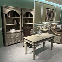 Meja Kerja Set Kantor Rumah Ramah Lingkungan dari Kayu Solid Ukiran Vintage Amerika dengan Laci yang Dapat Disesuaikan, Kabinet, dan Finishing Distressed