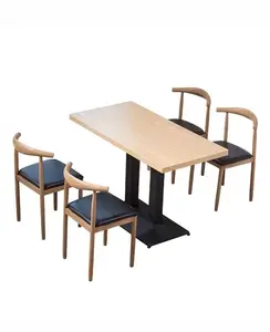 Foshan factory price dinning table and chair set restaurant project use plywood tables and ash wood chairs