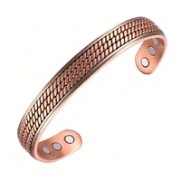 Bracelet magnétique en cuivre pur Sland pour hommes et femmes, motif tressé vintage, manchette en cuivre rouge, aimant sain, ouvert et réglable