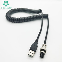 Câble d'alimentation aviation personnalisé USB A mâle vers M12 GX12 3 broches 4 broches femelle, câble spiralé PUR, câble en PU à ressort, câble en PU