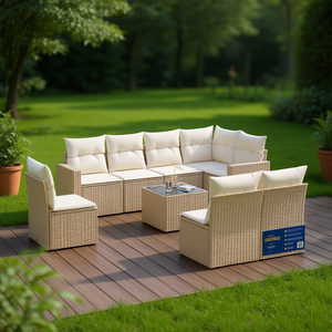 Ensemble de canapés de jardin modulaires en polyrotin beige 6 places, mobilier d'extérieur au design contemporain - Product Image 2