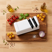 Aiguiseur de couteaux électrique avec corps en acier inoxydable, meules à grains multiples, design écologique pour une utilisation domestique en cuisine