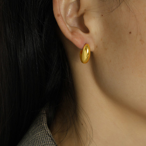 Gold Plated Stud <b>Earrings</b> Geometric Bean Shape 18K Color Preserving Women's Fashion Jewelry Autumn Winter Simple Elegant - Product Image 4