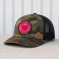 Casquette de baseball structurée à 6 panneaux, style mode, avec logo patch tissé, face camouflage, dos en maille respirante, type trucker, vente en gros