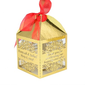 Luxury Arabic flower shaped custom metallic gold laser cut cone wedding favor boxes