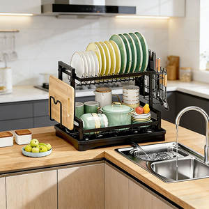 ชั้นวางของในครัวพร้อมถาด ที่คว่ำจานแบบแห้งเร็ว ชั้นวางอเนกประสงค์ทรงสี่เหลี่ยมสำหรับจาน ชาม ตะเกียบ ถ้วย - Product Image 5