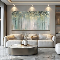 Peinture sur toile abstraite texturée 3D faite à la main, encadrée, représentant une forêt, pour décoration de salon, style bohème