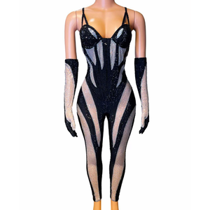 Monos <span class=keywords><strong>de</strong></span> diamante <span class=keywords><strong>blanco</strong></span> y negro para mujer, <span class=keywords><strong>mono</strong></span> <span class=keywords><strong>de</strong></span> <span class=keywords><strong>fiesta</strong></span> para discoteca con guantes - Product Image 1
