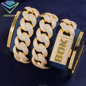 Cadena Cubana Hecha a Mano de 22 mm, Cadena Redonda Gruesa de Miami, Plata de Ley S925 Chapada en Oro Amarillo, Cierre Personalizado con Nombre, Collar con Incrustaciones de Moissanita - Product Image 3