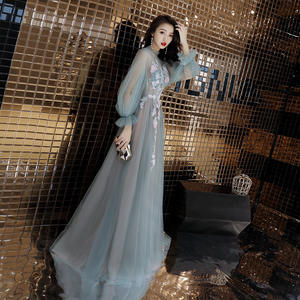 Robe de <span class=keywords><strong>soir</strong></span>ée longue à manches longues de conte de fées, robe de <span class=keywords><strong>soir</strong></span>ée chic bleu violet, robe de <span class=keywords><strong>soir</strong></span>ée à ligne A - Product Image 2