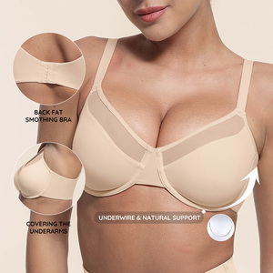 All'ingrosso taglie forti <span class=keywords><strong>con</strong></span> <span class=keywords><strong>ferretto</strong></span> profondo coppetta invisibile in pelle posteriore in maglia grassa traspirante a copertura completa Push up reggiseno minimizzatore da donna - Product Image 1