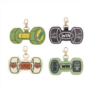 Dumbbell Shape Fitness Keychain Creative PU Leather <b>Key</b> <b>Ring</b> Holder <b>Bag</b> Charm Workout Souvenir Pendant - Product Image 1